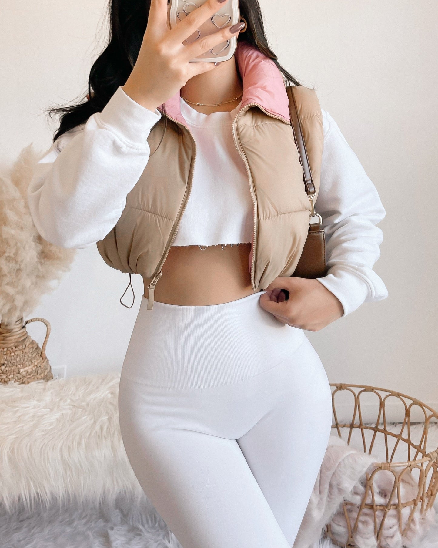 NEW COLOR! REVERSIBLE!! ALISON PUFFER VEST (BROWN/CREAM)