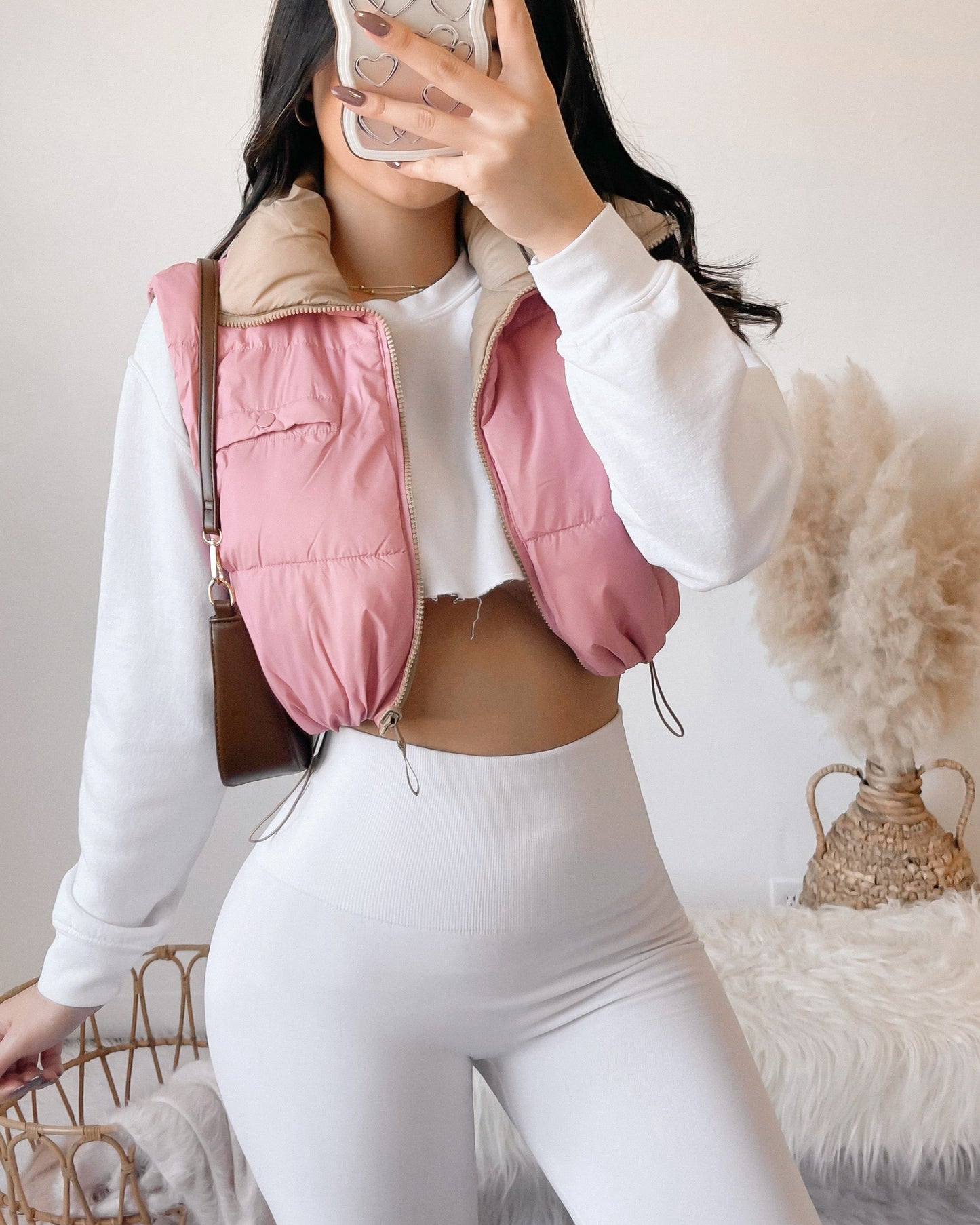 NEW COLOR! REVERSIBLE!! ALISON PUFFER VEST (BROWN/CREAM)