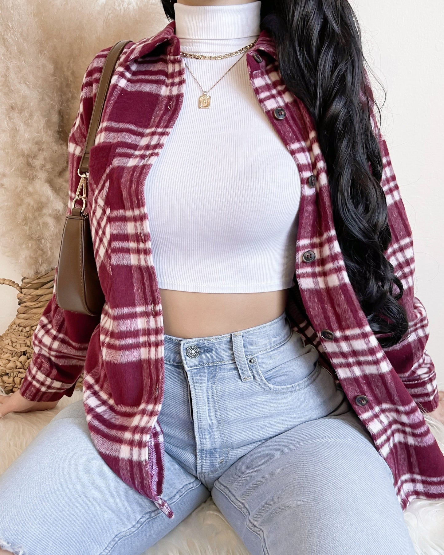 MIXED FEELINGS FLANNEL SHACKET (BURGUNDY)