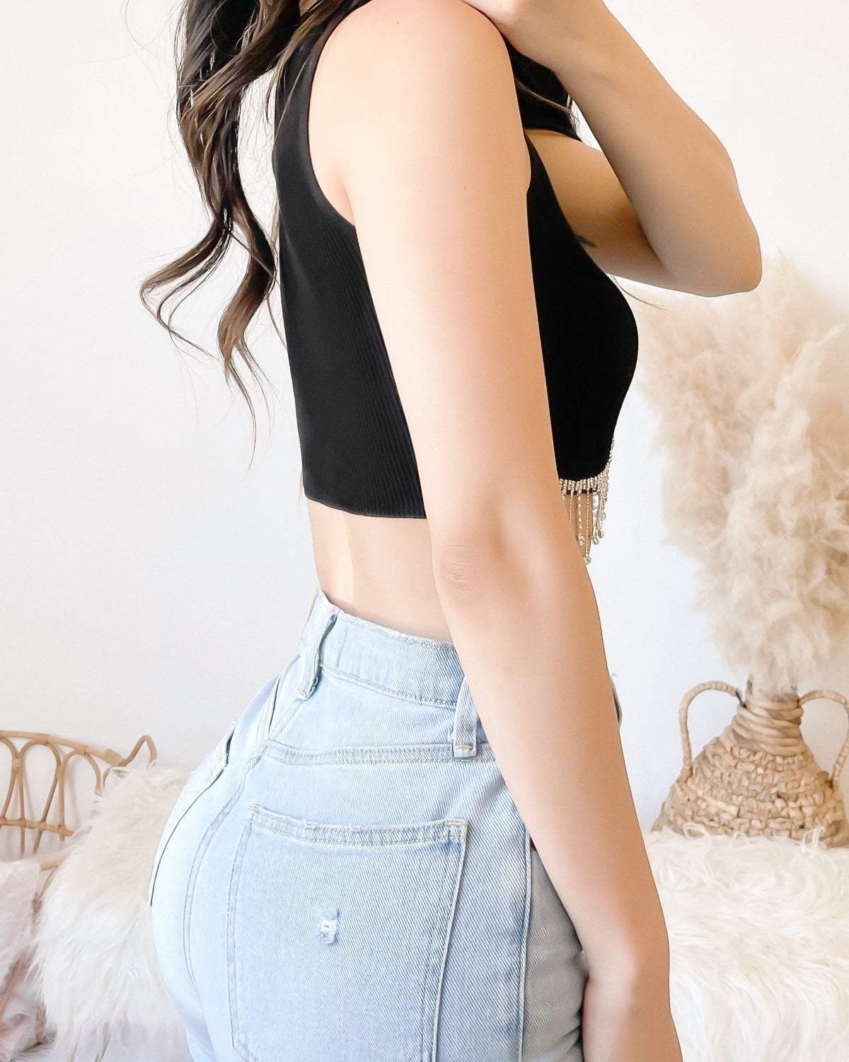 JACI RHINESTONE CROP TOP (BLACK)