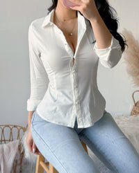 HAILEY HOURGLASS BUTTON UP TOP (WHITE)