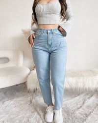 NEW COLOR! TALIA STRETCHY WAIST MOM JEAN (MEDIUM WASH)