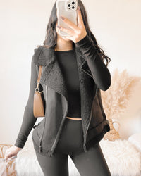 MELANIE SUEDE FUR VEST (CAMEL)
