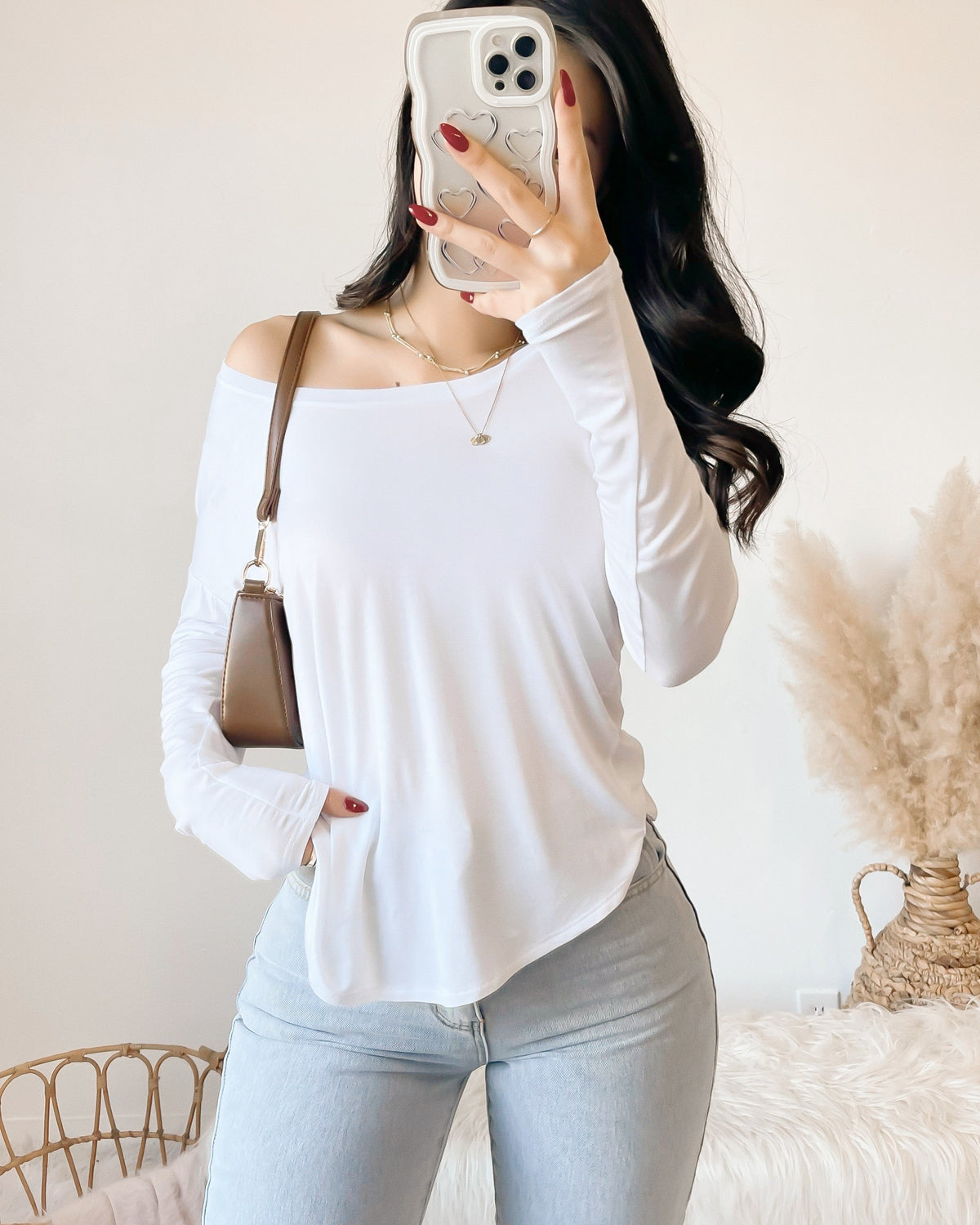 ARIA OFF SHOULDER LONG SLEEVE TOP (BURGUNDY)