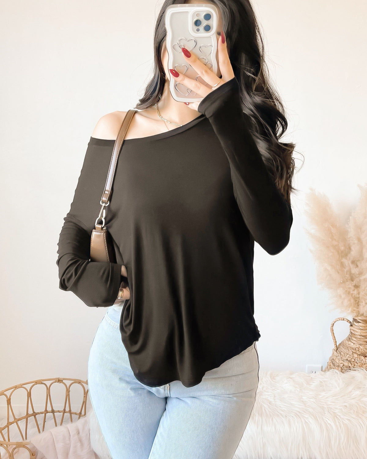 ARIA OFF SHOULDER LONG SLEEVE TOP (BURGUNDY)