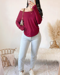 ARIA OFF SHOULDER LONG SLEEVE TOP (BURGUNDY)