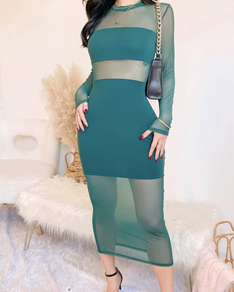 STORMI MESH DRESS (FOREST)