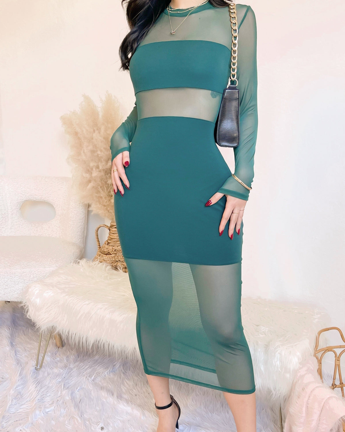 STORMI MESH DRESS (WINE)