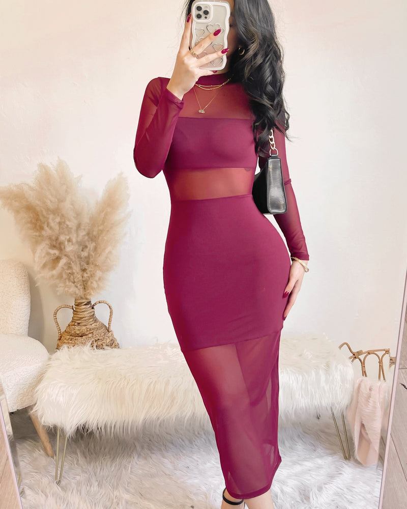 STORMI MESH DRESS (WINE)