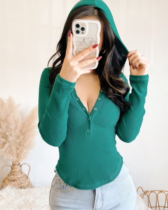 PAULINA SNAP BUTTON HOODIE (FOREST)