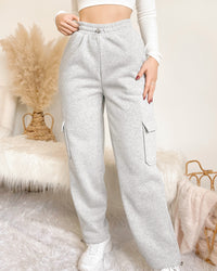 SELENE FLEECE LINED CARGO SWEAT PANTS JOGGERS (DARK GREY)