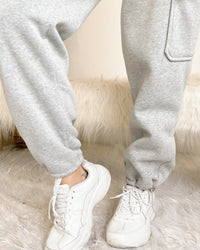 2-IN-1 SELENE FLEECE LINED CARGO SWEAT PANTS JOGGERS (HEATHER GREY)