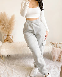 2-IN-1 SELENE FLEECE LINED CARGO SWEAT PANTS JOGGERS (HEATHER GREY)