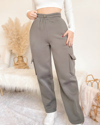 2-IN-1 SELENE FLEECE LINED CARGO SWEAT PANTS JOGGERS (HEATHER GREY)