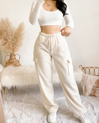 GWEN FLEECE LINED STRAIGHT LEG CARGO PANTS (BLACK)