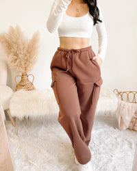 GWEN FLEECE LINED STRAIGHT LEG CARGO PANTS (BLACK)