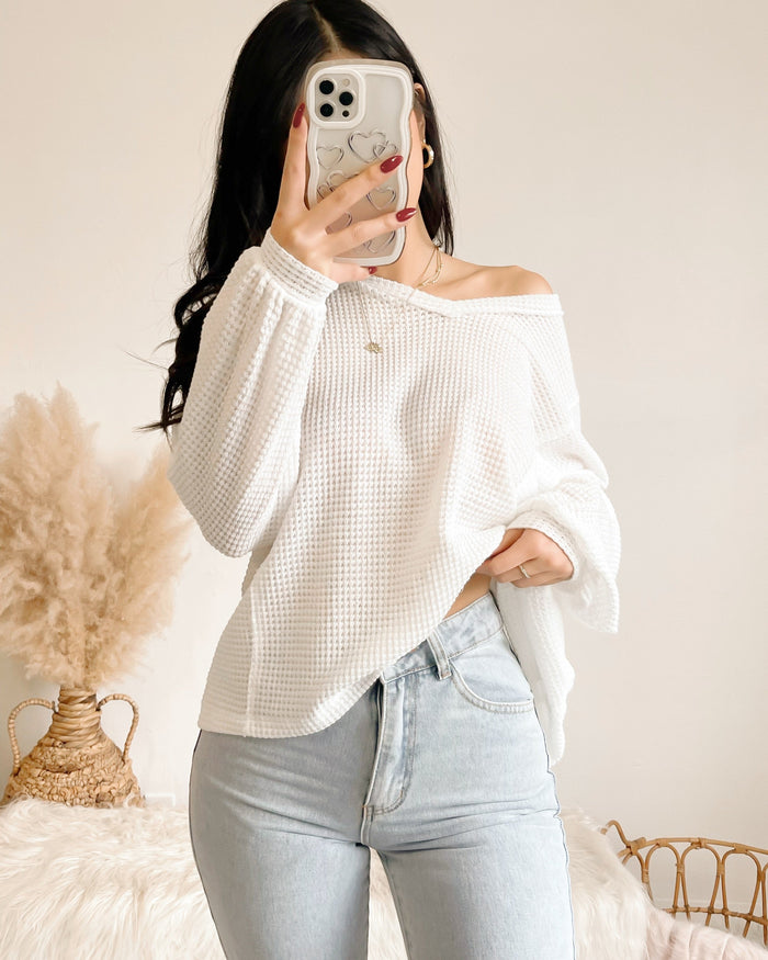 KAYLA WAFFLE KNIT TOP (IVORY)