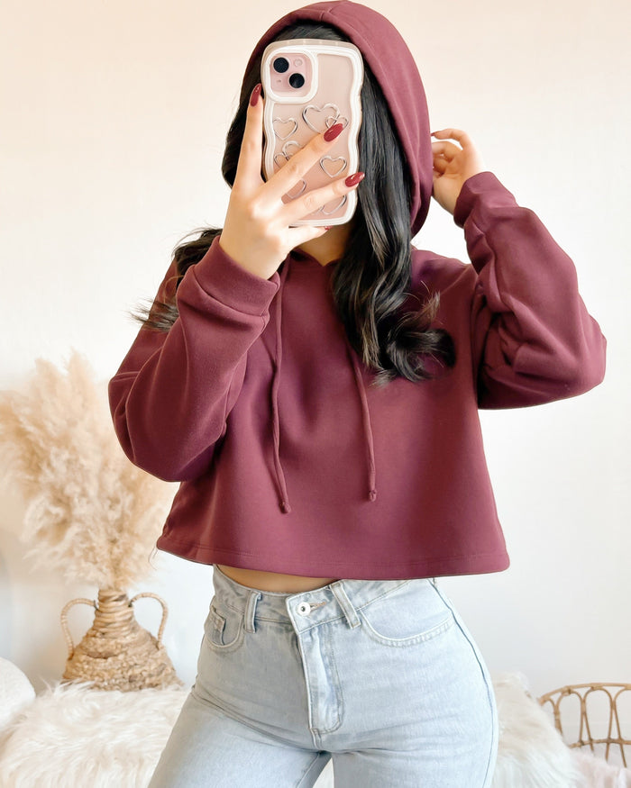 EVERYDAY BASIC CROP HOODIE (WINE)