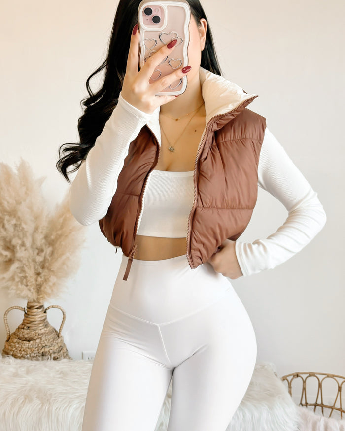 NEW COLOR! REVERSIBLE!! ALISON PUFFER VEST (BROWN/CREAM)