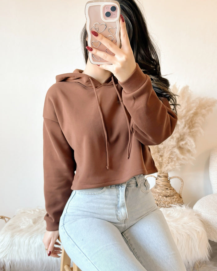 EVERYDAY BASIC CROP HOODIE (CHOCOLATE)