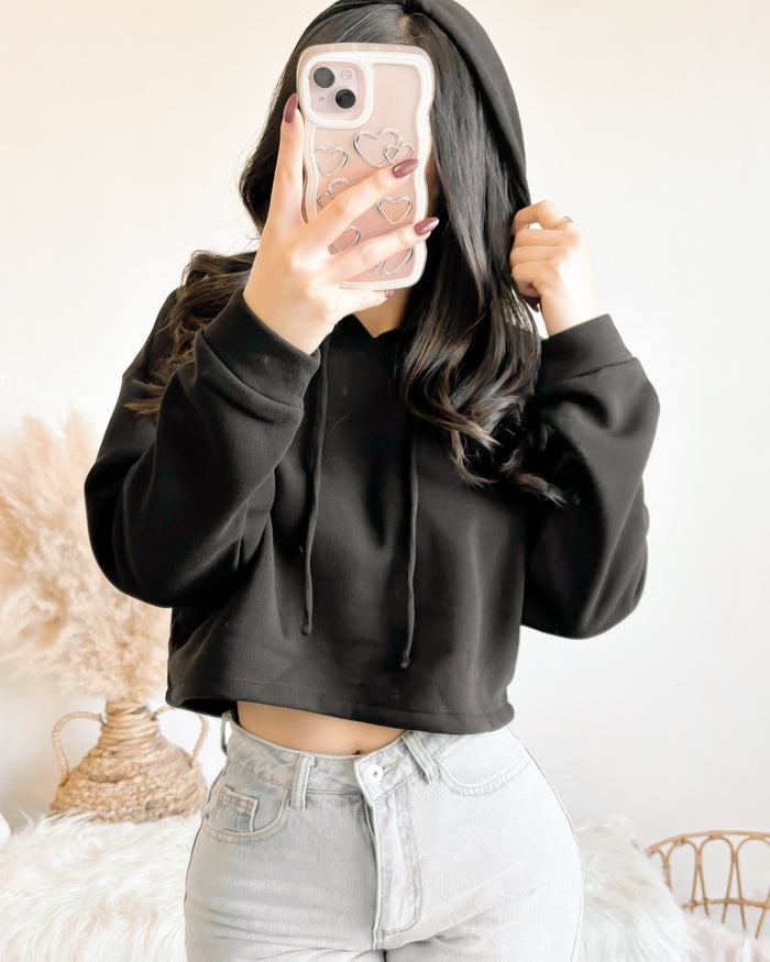 EVERYDAY BASIC CROP HOODIE (BLACK)