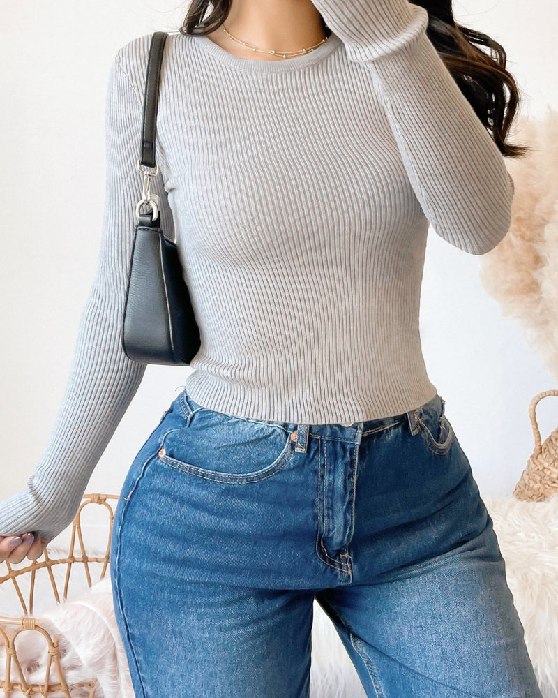 RESTOCKED! DANIELA KNIT RIBBED SWEATER (CHARCOAL)