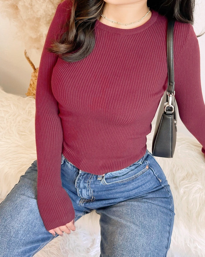 RESTOCKED! DANIELA KNIT RIBBED SWEATER (BURGUNDY)