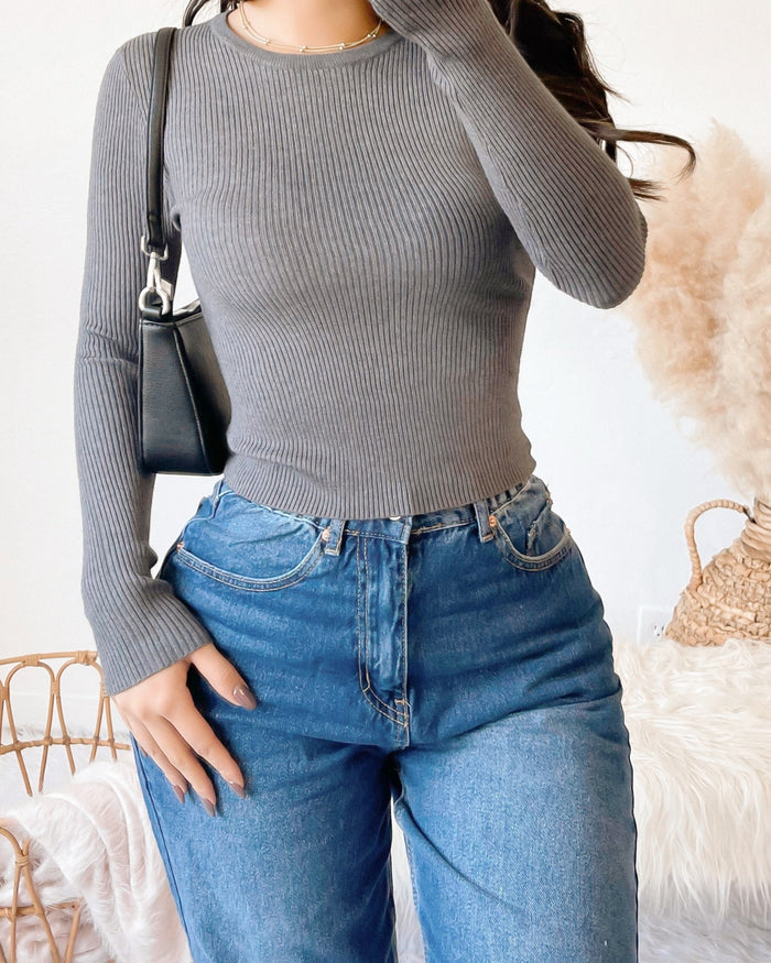 RESTOCKED! DANIELA KNIT RIBBED SWEATER (CHARCOAL)