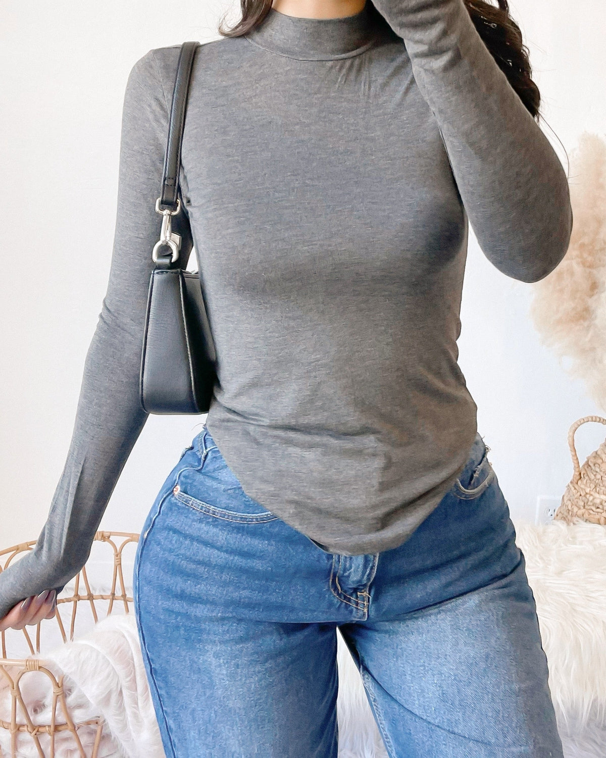 RESTOCKED! ELENA BUTTER SOFT HIGH NECK TOP (LIGHT GREY)