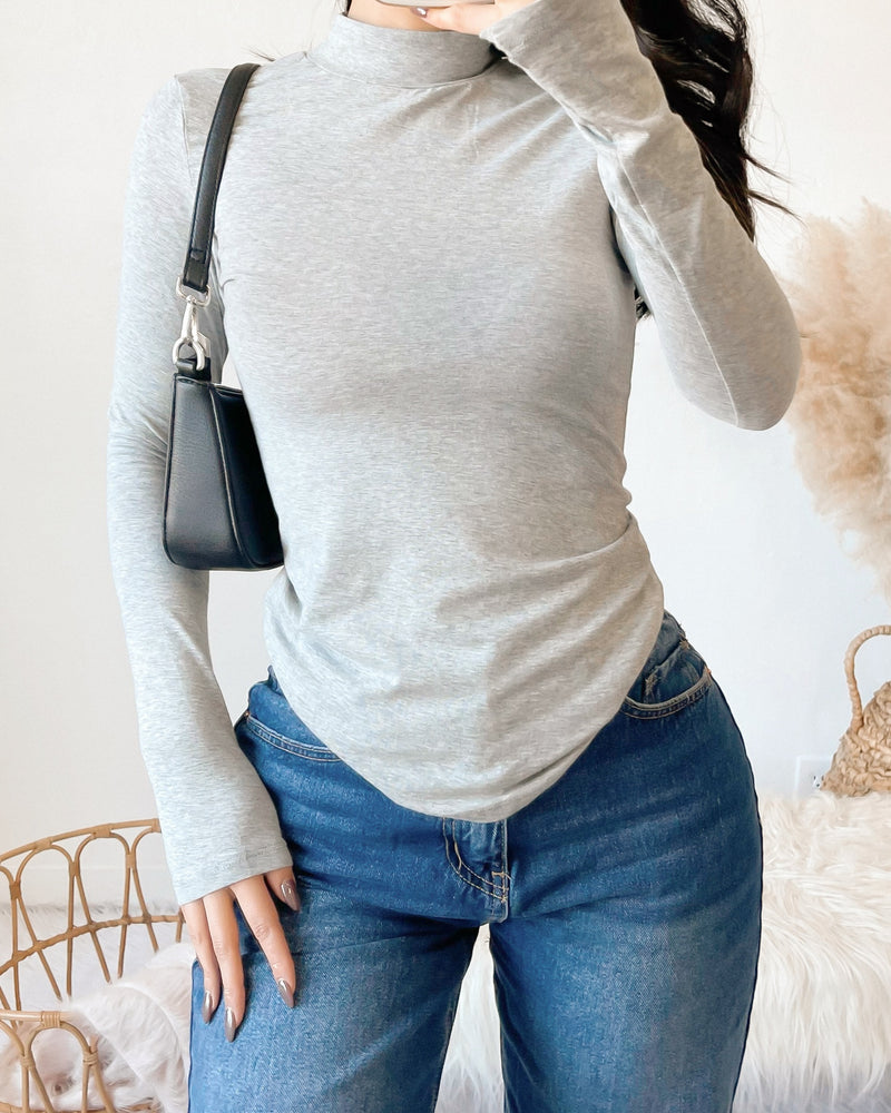 RESTOCKED! ABIGAIL HEATHERED HIGH NECK TOP (GREY)
