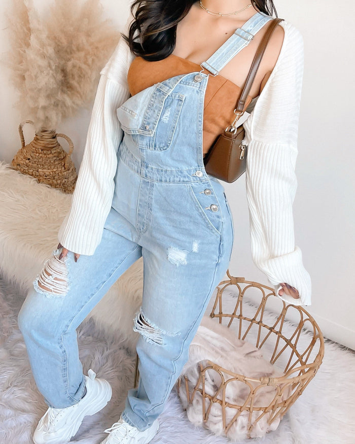 RESTOCKED! JOSEPHINE DENIM STRAIGHT LEG OVERALLS (LIGHT-WASH)