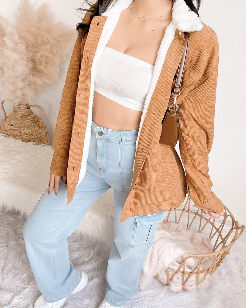 BRYNLEE FUR LINED CORDUROY JACKET W/ POCKETS (CAMEL)