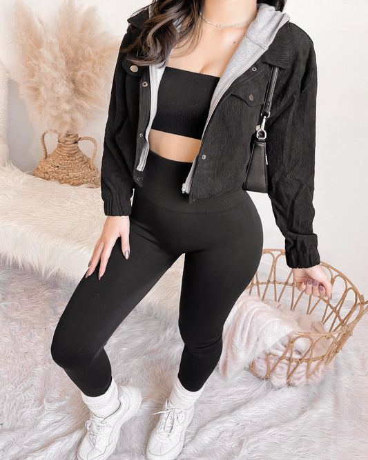 RESTOCKED! ZURI CORDUROY JACKET W/ HOODIE (BLACK)