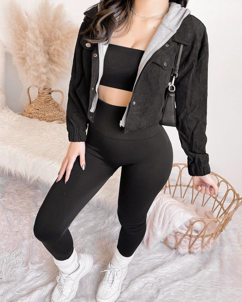 RESTOCKED! ZURI CORDUROY JACKET W/ HOODIE (BLACK)