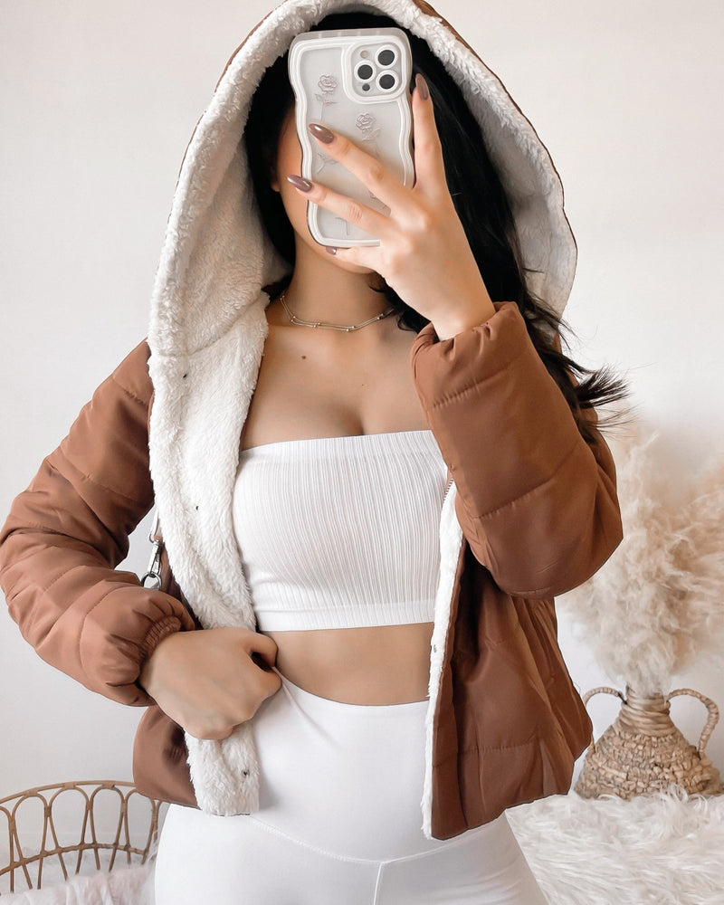 DIANA FUR-LINED HOODED PUFFER JACKET (CAMEL)