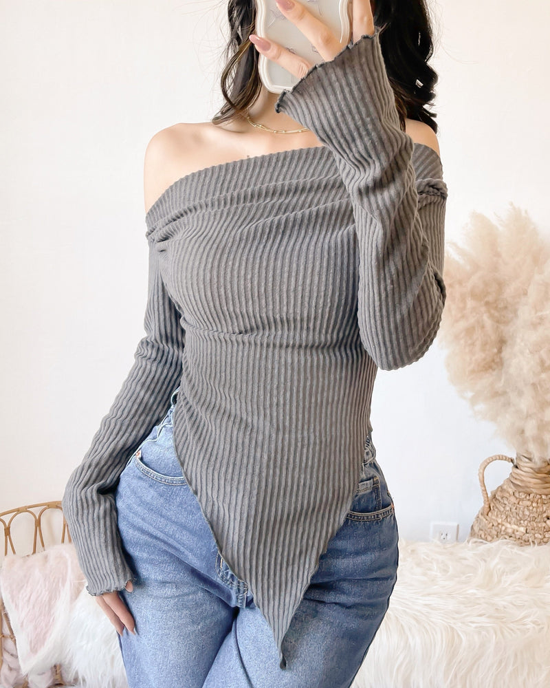 NOVA OFF SHOULDER TOP (HEATHER GREY)