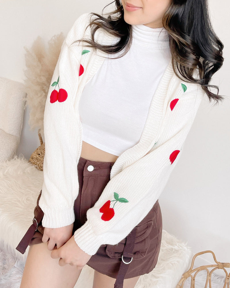 CHERRY ON TOP CROP CARDIGAN (IVORY)