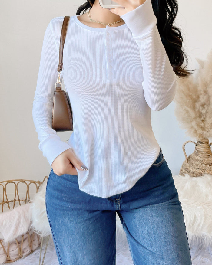 KEEP ME WARM WAFFLE KNIT THERMAL TOP (WHITE)