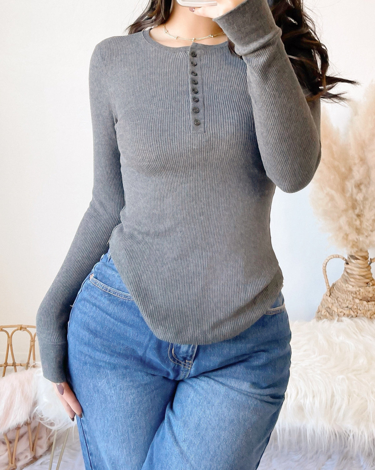 RESTOCKED! KEEP ME WARM WAFFLE KNIT THERMAL TOP (KHAKI)