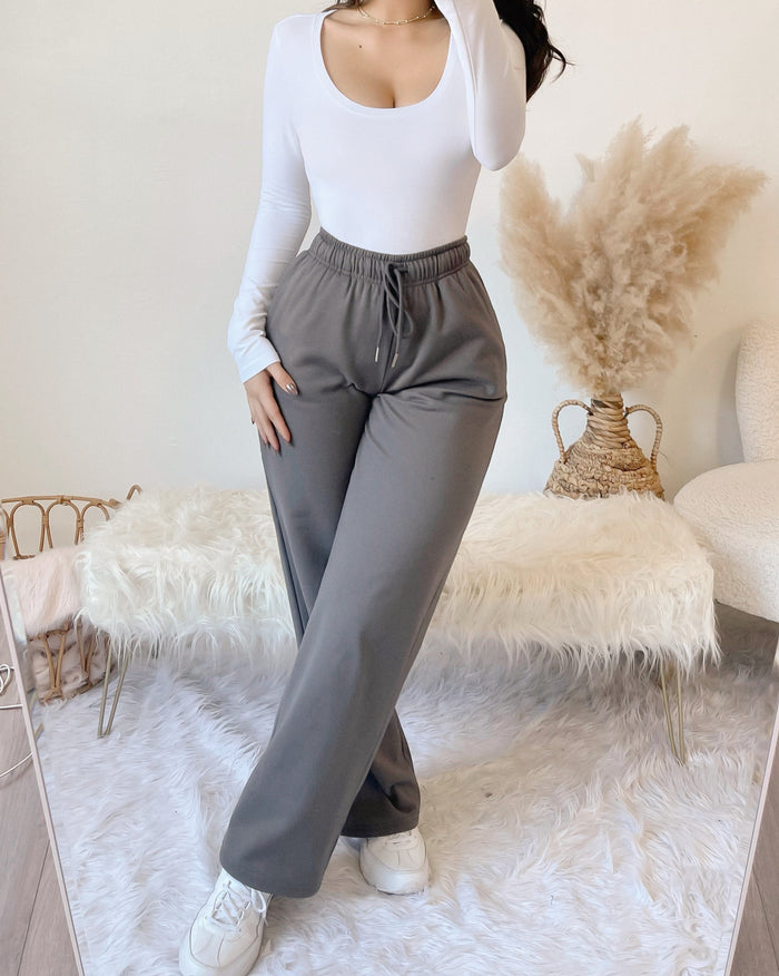 JORDYN FLEECE LINED STRAIGHT LEG SWEAT PANTS (HEATHER GREY)