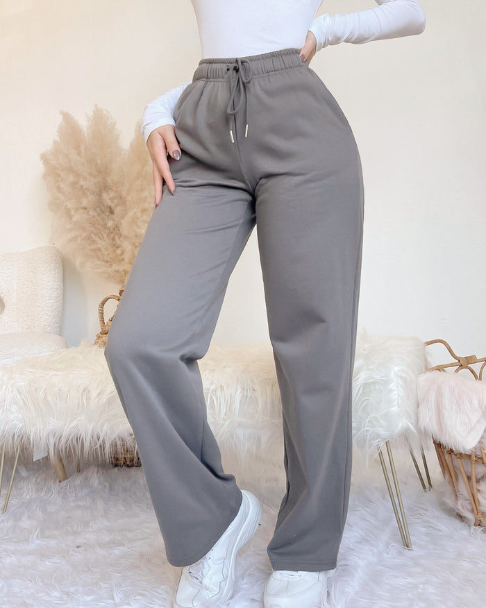 JORDYN FLEECE LINED STRAIGHT LEG SWEAT PANTS (CHARCOAL)