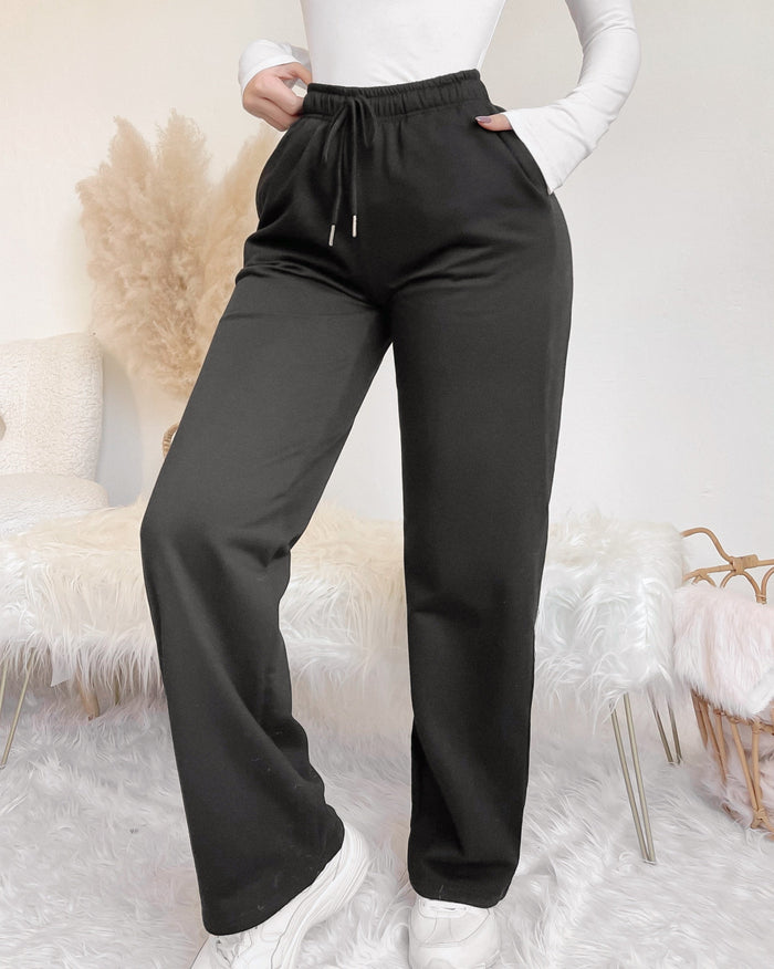 JORDYN FLEECE LINED STRAIGHT LEG SWEAT PANTS (BLACK)