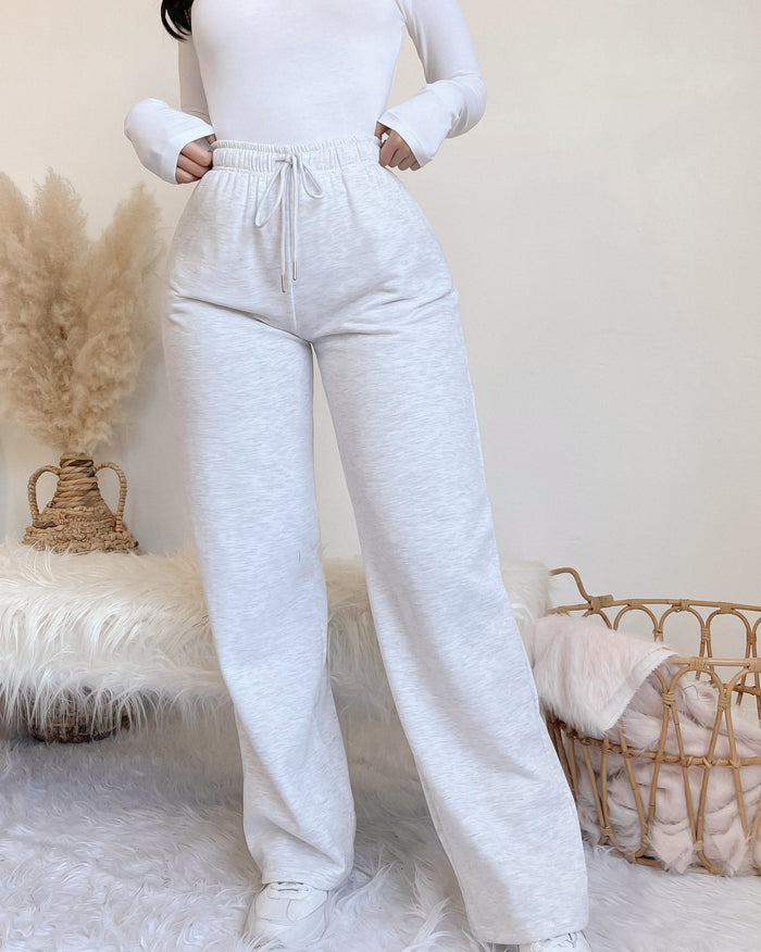 JORDYN FLEECE LINED STRAIGHT LEG SWEAT PANTS (HEATHER GREY)