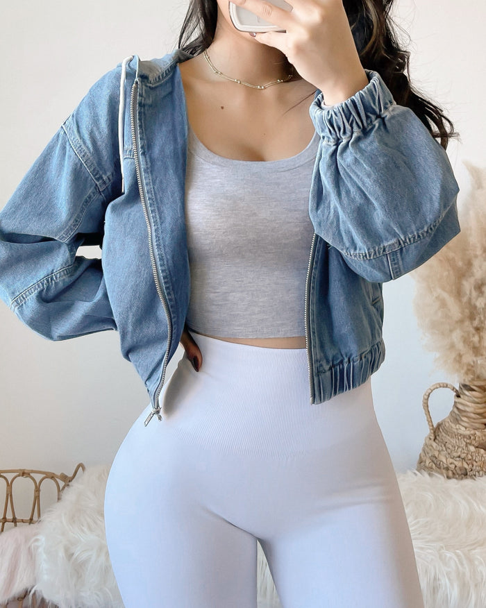 SIERRA OVERSIZED CROPPED HOODIE DENIM JACKET
