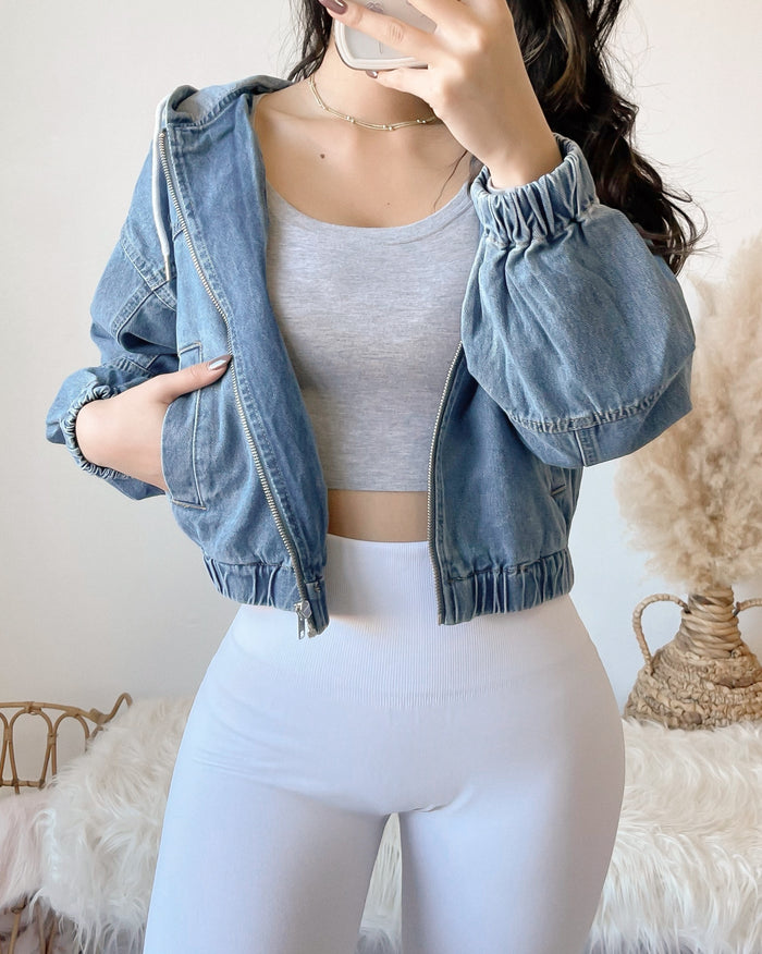SIERRA OVERSIZED CROPPED HOODIE DENIM JACKET