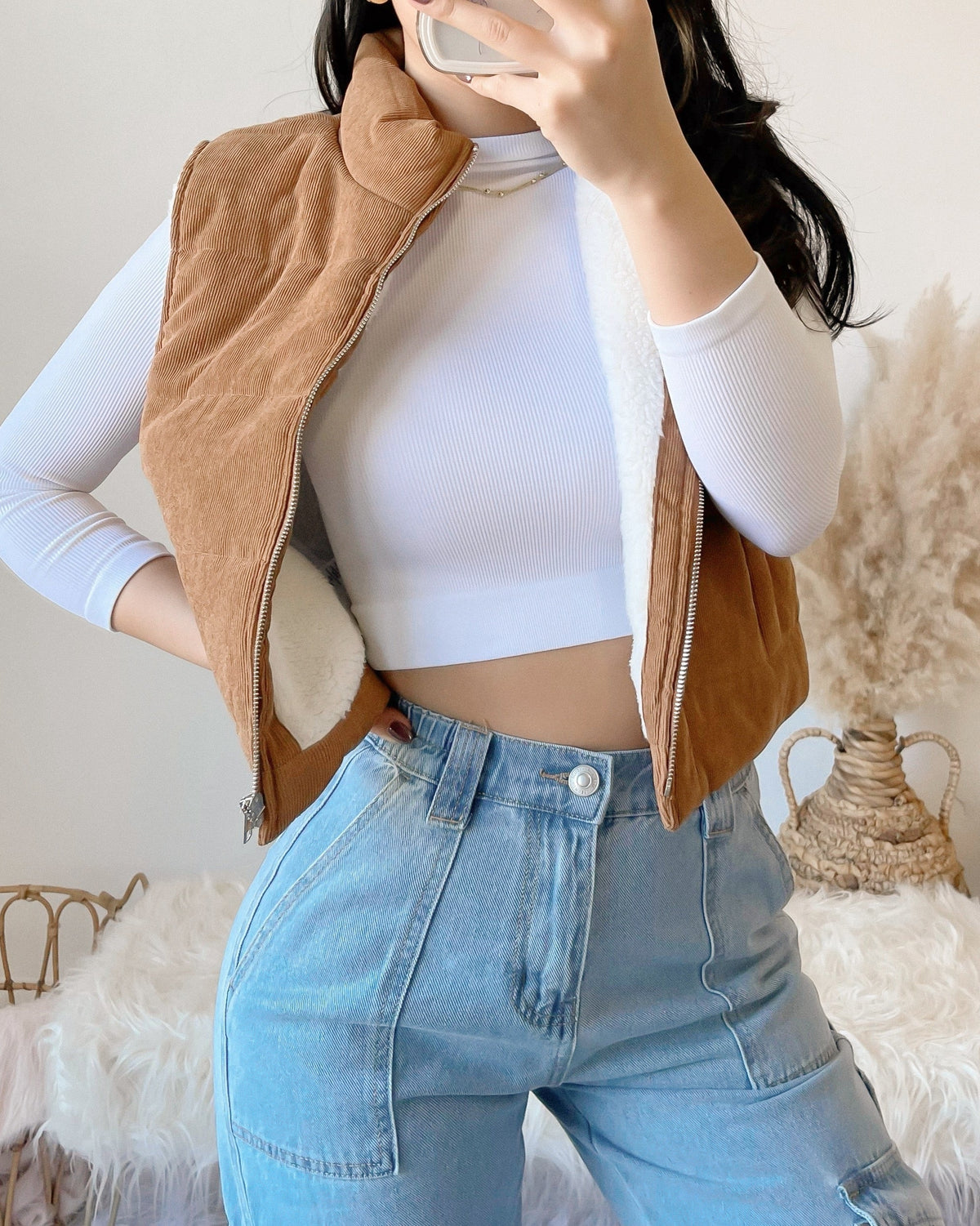 RESTOCKED! CABIN CUTIE FUR LINED CORDUROY PUFFER VEST (BURGUNDY)
