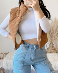 RESTOCKED! CABIN CUTIE FUR LINED CORDUROY PUFFER VEST (BURGUNDY)