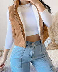 RESTOCKED! CABIN CUTIE FUR LINED CORDUROY PUFFER VEST (BLACK)