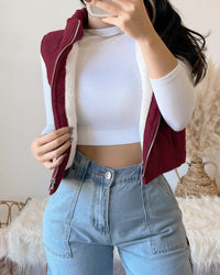 RESTOCKED! CABIN CUTIE FUR LINED CORDUROY PUFFER VEST (BURGUNDY)