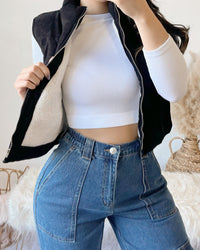 RESTOCKED! CABIN CUTIE FUR LINED CORDUROY PUFFER VEST (BLACK)
